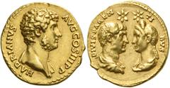 The Roman Empire Hadrian augustus, 117 – 138. Aureus after 138, AV 7.29 g. HADRIANVS – AVG COS III P P Bare bust r., with drapery on l. shoulder. Rev. DIVIS PAREN – TI – BVS Confronted busts of Trajan