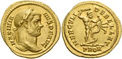 The Roman Empire Maximianus augustus, first reign 286 – 305. Aureus circa 294, AV 5.55 g. MAXIMIA – NVS P F AVG Laureate head r. Rev. HERCVLI – DEBELLAT Hercules standing r., fighting Hydra with club 