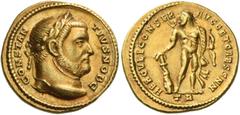 The Roman Empire Constantius I Chlorus caesar, 293 – 305. Aureus, Treveri 303, AV 5.46 g. CONSTAN – TIVS NOB C Laureate head r. Rev. HERCVLI CONSER – AVGG ET CAESS NN Hercules standing facing, head l.