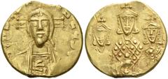 The Byzantine Empire Constantine VII Porphyrogenitus, 6 June 913 – 9 November 959, with colleagues from 914. Bulla of "one solidus" 913-944, AV 4.16 g. [+ ihSЧS X – RIStЧS*] Facing bust of Christ bear