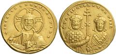 The Byzantine Empire Basil II Bulgaroctonos, 976 – 1025, with Constantine VIII, co-emperor throughout the reign. Histamenon circa 1005-1025, AV 4.24 g. +IhS XIS ReX ReGNANTIhm Facing bust of Christ, n