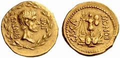 An Important Collection of Roman Gold Coins Part I The Roman Republic Marcus Junius Brutus with Casca Longus No.: 3 Estimate: CHF 175000 d=21 mm Aureus, mint moving with Brutus in the East circa 43-42