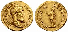 An Important Collection of Roman Gold Coins Part I The Roman Empire Pertinax, 1st January – 28th March 193 No.: 36 Estimate: CHF 18000 d=21 mm Aureus 193, 7.20 g. IMP CAES P HELV – PERTIN AVG Laureate