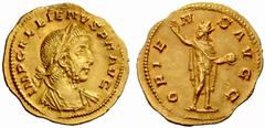 An Important Collection of Roman Gold Coins Part I The Roman Empire Gallienus, 260 – 263 No.: 59 Estimate: CHF 6000 d=20 mm Aureus 257-258, 3.77 g. IMP GALLIENVS P F AVG Laureate and cuirassed bust r.