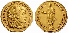 An Important Collection of Roman Gold Coins Part I The Roman Empire Maxentius Augustus, 307 – 312 No.: 83 Estimate: CHF 240000 d=34 mm Medallion of 4 aurei 308, 21.53 g. IMP C M VAL MAXENTIVS P F AVG 