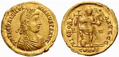 An Important Collection of Roman Gold Coins Part I The Roman Empire Valentinian III, 425 – 455 No.: 113 Estimate: CHF 900 d=22 mm Solidus, Ravenna 426-430, 4.40 g. D N PLA VALENTI – NIANVS P F AVG Ros