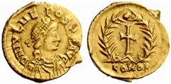 An Important Collection of Roman Gold Coins Part I The Roman Empire Julius Nepos first reign, 474 – 475 No.: 121 Estimate: CHF 2500 d=14 mm Tremissis, Mediolanum 474-475, 1.46 g. D N IVL NEPOS P F AVG