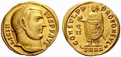 An Important Collection of Roman Gold Coins Part II The Roman Empire Licinius I, 308 – 324 No.: 207 Estimate: CHF 7500 d=21 mm Aureus, Antiochia 311-313, 5.27 g. LICIN – IVS P F AVG Laureate head r. R