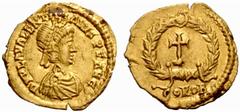 An Important Collection of Roman Gold Coins Part II The Roman Empire Valentinian III, 425 – 455 No.: 224 Estimate: CHF 500 d=15 mm Tremissis 425-455, 1.41 g. D N PLA VALENTINIANVS P F AVG Pearl-diadem