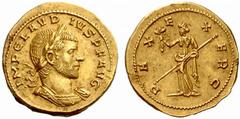 The Roman Empire Claudius II Gothicus, 268 – 270 No.: 172 Estimate: CHF 20000 d=20 mm Aureus, Mediolanum 270, AV 5.21 g. IMP CLAVD – IVS P F AVG Laureate and cuirassed bust r, with drapery on far shou