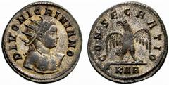 The Roman Empire Divo Nigriniano, son of Carinus No.: 194 Estimate: CHF 5000 d=22 mm Antoninianus 283-284, billon 3.40 g. DIVO NIGRINIANO Radiate and naked half bust r. Rev. CONSECRATIO Eagle standing