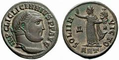 The Roman Empire Licinius I, 308 – 324 No.: 226 Estimate: CHF 150 d=22 mm Follis, Antiochia 312, æ 4.62 g. IMP C LIC LICINIVS P F AVG Laureate head r. Rev. SOLI IN – VICTO Sol, radiate in long robe, s