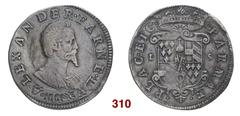 ITALIANE Parma Alessandro Farnese, 1586-1592. Scudo, AR 29,51 g. ALEXANDER FARNE DVX III Busto corazzato a d. Rv. PARMAE – PLAC ETC Stemma sormontato da corona; ai lati, L – S (Lelio Scajoli, zecchier