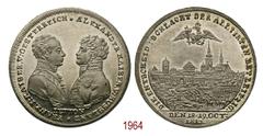 NAPOLEONE IMPERATORE Battaglia di Lipsia, 1813, Berlino op. Stettner, Rame argentato 10,41g. Ø33,5mm. [1,6mm. Gettone. FRANZ•I: KAISER•V: OESTERREICH*ALEXANDER KAISER•V:RUSSLAND Busti affrontati dei d