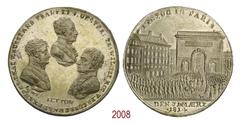 NAPOLEONE IMPERATORE Entrata degli alleati a Parigi, 1814, Berlino op. Stettner, Metallo Bianco 19,28g. Ø37,9mm. [2,1mm. Gettone. ALEXANDER•I•KAI•V•RUSSLAND•FRANZ•I•K:V•OESTER:FR:WIL:III:PREUSSEN* I t