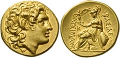 Greek coins Kingdom of Thrace, Lysimachus, 323 – 281 and posthumous issues. Stater, uncertain mint early-mid 3rd century BC, AV 8.48 g. Diademed head of deified Alexander r., with the horn of Ammon. R