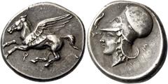 Greek coins Corinthia, Corinth. Stater circa 380-360 AR 8.53 g. Pegasus flying l.; below, [koppa]. Rev. Head of Athena l.; in l. field, dolphin and in r. field, Σ. Ravel 910. Calciati 343. BCD Korinth