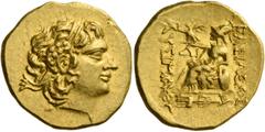 Greek coins Kings of Pontus, Mithradates VI Eupator, circa 120-63. In the name or Lysimachus. Stater, Istros circa 88-86, AV 8.26 g. Diademed head of the deified Alexander r., with horn of Ammon. Rev.