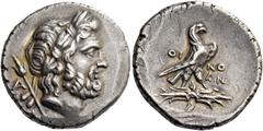Greek coins Lycia, Oinoanda. Didrachm circa 200 BC, AR 8.17 g. Laureate head of Zeus r.; in l. field, A and sceptre. Rev. OI – NO / AN Eagle standing r. on winged thunderbolt. SNG Copenhagen –. SNG vo