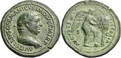 The Roman Empire Vitellius, April –December 69. Sestertius 69, Æ 25.82 g. A VITELLIVS GERMAN IMP AVG TRP Laureate and draped bust r. Rev. VIC – TO – RIA – AVG / S – C Victory standing r., l. foot on h
