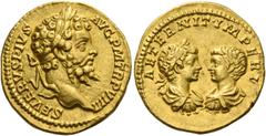 The Roman Empire Septimius Severus, 193 – 211. Aureus 201, AV 7.36 g. SEVERVS PIVS – AVG P M TR P VIIII Laureate head of Septimius Severus r. Rev. AETERNIT IMPERI Confronted busts of laureate, draped 