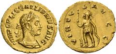 The Roman Empire Gallienus joint reign with Valerian I, 253 – 260 and sole reign, 260 – 268. Aureus 253-254, AV 2.87 g. IMP C P LIC GALLIENVS AVG Laureate and cuirassed bust r. Rev. VIRTV – S AVGG Vir