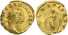 The Roman Empire Gallienus joint reign with Valerian I, 253 – 260 and sole reign, 260 – 268. Aureus, Mediolanum (?) 253-260, AV 1.85 g. CONCORDIA AVGG Jugate busts of Gallienus, radiate, draped and cu