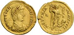 The Roman Empire Constantine III, 407 – 411. Solidus, Lugdunum 407-408, AV 4.50 g. D N CONSTAN – TINVS P F AVG Rosette-diademed, draped and cuirassed bust r. Rev. VICTORIA – AA AVGGGG Emperor standing