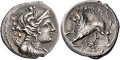 Greek coins Gallia, Massalia. Drachm circa 150-100, AR 2.55 g. Diademed and draped bust of Artemis r., with bow and quiver over shoulder. Rev. Lion advancing l. with r. forepaw raised; in exergue, AΠ.