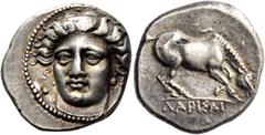 Greek coins Thessaly, Larissa. Drachm circa 400-370, AR 6.20 g. Head of the nymph Larissa facing slightly l., wearing wreath of grain ears and necklace. Rev. Horse grazing r. L-S group 3. BCD Thessaly