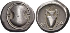 Greek coins Boeotia, Thebes. Stater circa 379-368, AR 12.03 g. Boeotian shield. Rev. Amphora; laurel wreath above, YA-RO across field; all within incuse concave circle. BCD Boiotia 508. Weber 3284 (th