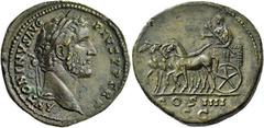 The Roman Empire Antoninus Pius augustus, 138 – 161. Sestertius 145-161, Æ 22.89 g. Laureate head r. Rev. Antoninus in slow quadriga l. holding eagle-tipped sceptre. C 320. RIC 767a. M.M. Bendenoun, C