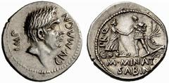 Roman Republic Struck Coinage The mint is Roma unless otherwise stated No.: 565 Estimate: CHF 20000 d=20 mm Cn. Pompeius Junior with M. Minatius Sabinus. Denarius, Spain 46-45, AR 4.07 g. IMP – CN·MAG