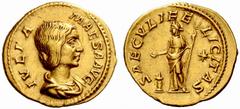 The Roman Empire The mint is Roma unless otherwise stated Julia Maesa, grandmother of Elagabal No.: 788 Estimate: CHF 45000 d=21 mm Aureus 218-223, AV 6.22 g. IVLIA – MAESA Draped bust r. Rev. SAECVLI