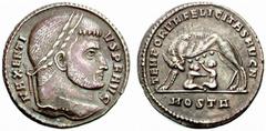 The Roman Empire The mint is Roma unless otherwise stated Maxentius augustus, 307 – 312 No.: 849 Estimate: CHF 12000 d=20 mm Argenteus, Ostia circa 308-309, AR 2.91 g. MAXENTI – VS P F AVG Laureate he