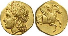 Greek Coins Lampsacus Stater circa 360-340, AV 8.41 g. Head of Satyr l., wearing ivy wreath, earrings and necklace. Rev. Forepart of Pegasus r. Baldwin 32 and pl. III, 13 (these dies). BMC 24, pl. XIX