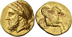 Greek Coins Lampsacus Stater circa 350, AV 8.41 g. Laureate head of Zeus l., with lotus-tipped sceptre on far shoulder. Rev. Forepart of Pegasus r.; all within shallow and partially incuse square. Bal