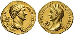 The Roman Empire Trajan, 98 – 117. Divus Traianus. Aureus 138, AV 7.17 g. DIVO TR – A – IANO – AVGVSTI PATRI Bare-headed and draped bust of Trajan r.; behind, star. Rev. DIVAE PLOTINAE – AVGVSTI MATRI