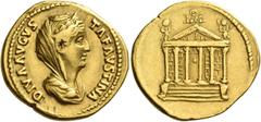The Roman Empire Faustina I, wife of Antoninus Pius. Diva Faustina I. Aureus after 141, AV 7.22 g. DIVA AVGVS – TA FAVSTINA Veiled and draped bust r., hair waved and coiled on top of head. Rev. Hexast