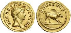 The Roman Empire Gallienus joint reign with Valerian I, 253 – 260 and sole reign, 260 – 268. Aureus, Mediolanum 259, AV 4.29 g. GALLIENVS GER AVG Bare-headed bust r. Rev. VII DES COS Wild boar standin