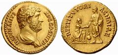 Roman Coins The Roman Empire Hadrian augustus, 117 – 138 No.: 79 Estimate: CHF 25000 d=20 mm Aureus 136, AV 7.37 g. HADRIANVS – AVG COS III P P Bare-headed and draped bust r. Rev. RESTITVTORI – ACHAIA