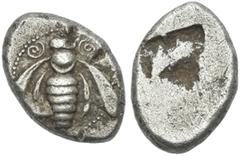 Greek Coins Ionia, Ephesus. Drachm V century, AR 13 mm, 3.30 g. Bee seen from above. Rev. Quadripartite incuse square. SNG Kayhan 114. Rosen 570.Old cabinet tone and good very fine From a European col