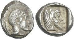 Greek Coins Dynasts of Lycia, Kherei 410 – 390. Stater, Telmessos circa 410-390, AR 20 mm, 8.56 g. Helmeted head of Athena r., bowl decorated with spiral and three olive leaves. Behind, Lycian charact