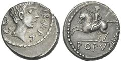 The Roman Republic C. Caesar Octavianus. Denarius, mint moving with Octavian 41, AR 16 mm, 3.82 g. C·CA[ESAR·III]·VIR·R·P·C Head of Octavian r. Rev. Equestrian statue galloping l.; in exergue and on r
