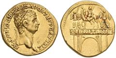 The Roman Empire Claudius augustus, 41 – 54. Aureus 46-47, AV 19 mm, 7.67 g. TI CLAVD CAESAR AVG P M TR P VI IMP XI Laureate head r. Rev. DE BRITANN on architrave of triumphal arch surmounted by eques