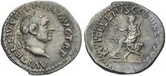 The Roman Empire Vitellius, April –December 69. Denarius 69, AR 20 mm, 3.12 g. A VITELLIVS GERM IMP AVG TR P Laureate head r. Rev. L VITELLIVS COS III CENSOR Emperor seated l., holding branch and scep