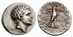 Greek Coins Perseus, 178 – 168 Tetradrachm signed by Zoilos, Pella 278, AR 16.66 g. Diademed head r., slightly bearded; below, ZΩΙΛΟΥ. Rev. ΒΑΣΙ − ΛΕΩΣ / ΠΕΡ − ΣΕΩΣ ??Eagle standing r. on thunderbolt,