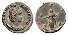 The Roman Empire Cornelia Supera, wife of Aemilian Antoninianus 253, AR 3.68 g. C CORNEL SVPERA AVG Diademed and draped bust r. on crescent. Rev. VESTA Vesta standing l., holding patera in r. hand and