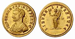 The Roman Empire Carinus augustus, 283-285 Aureus, Siscia 284, AV 6.11 g. IMP C M AVR CARINVS P F AVG Laureate and cuirassed bust l. Rev. LIBERA – LITAS AVG Liberalitas standing l., holding tessera an