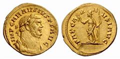 The Roman Empire Carausius, 286 – 293 Aureus, Londinium October 286-March 287, AV 4.20 g. IMP CARAVSIVS P F AVG Laureate, draped and cuirassed bust r. Rev. PAX CA – R – A VSI AVG Pax standing l., hold
